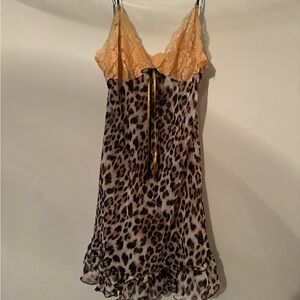 Vintage Leopard Print Lingerie Lace Night Grown Sz S